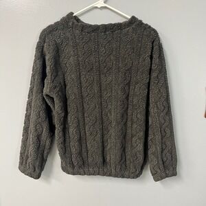 Unbranded Gray Sherpa Fleece Cable Knit Texture‎ Crew Neck Sweater Small